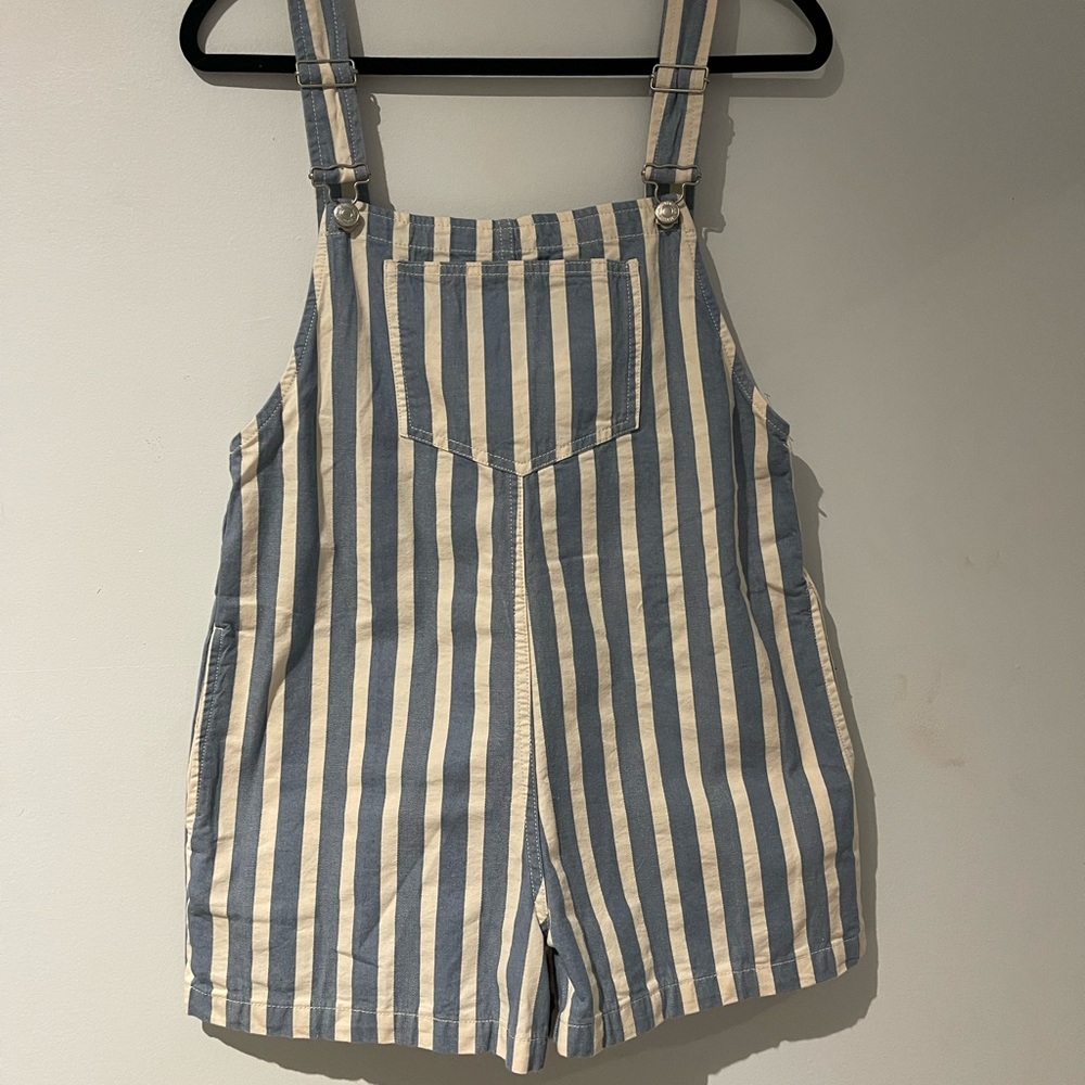 Zara Blue and Cream Striped Overalls